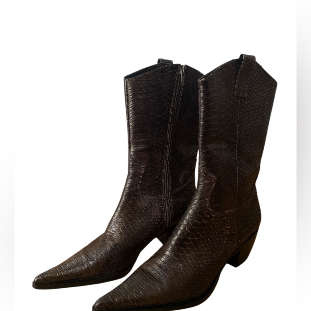 Steve Madden Kaden Black/brown Metallic Leather Snakeskin Boots size 8 - Picture 4 of 14